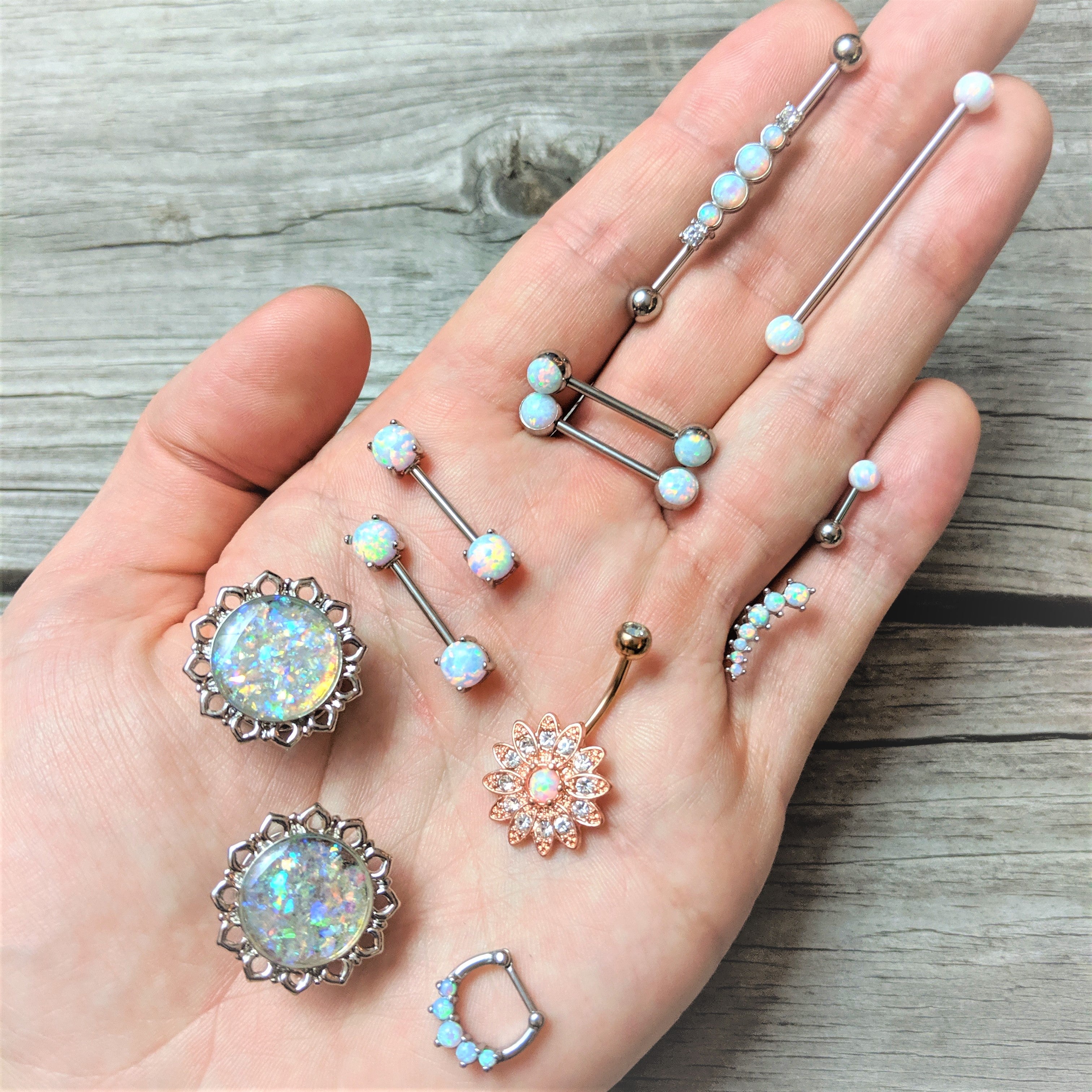 Handcrafted White Faux Opal Mandala Screw Fit Plug Set Sizes 8mm to 20mm