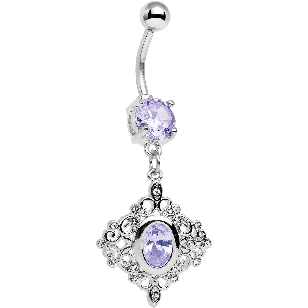 Clear Purple CZ Gem Princess Cut Drop Dangle Belly Ring