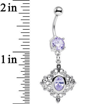 Clear Purple CZ Gem Princess Cut Drop Dangle Belly Ring