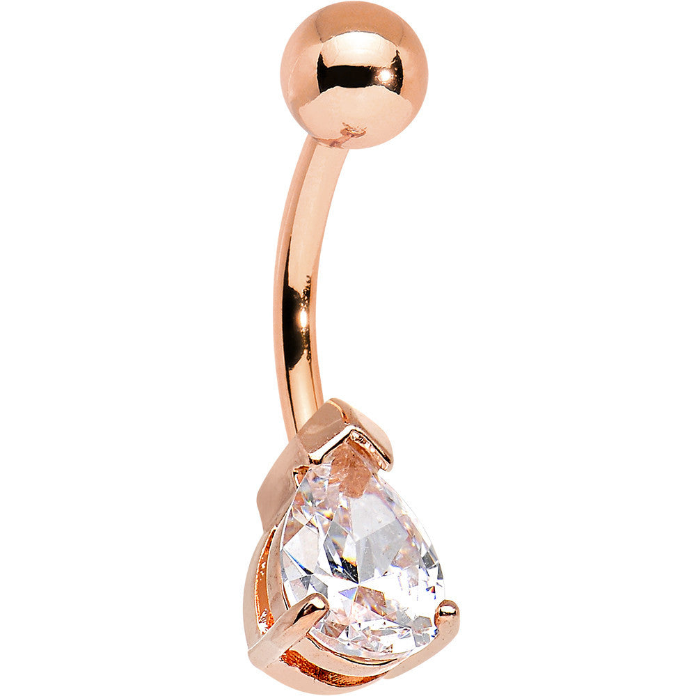 Rose Gold Plated Prong Set 7mm Cubic Zirconia Teardrop Belly Ring