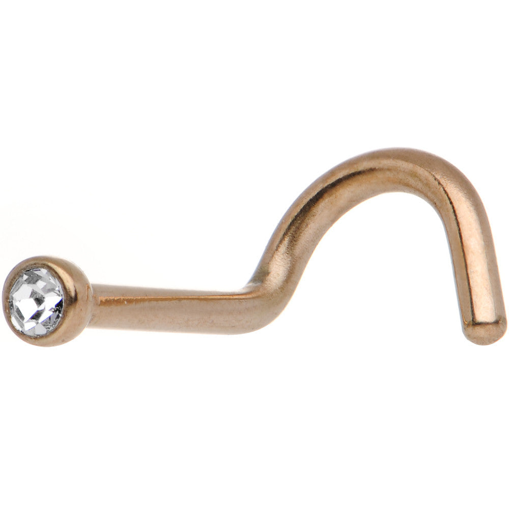18G 2mm Clear Gem Rose Gold Titanium IP Steel Nose Screw