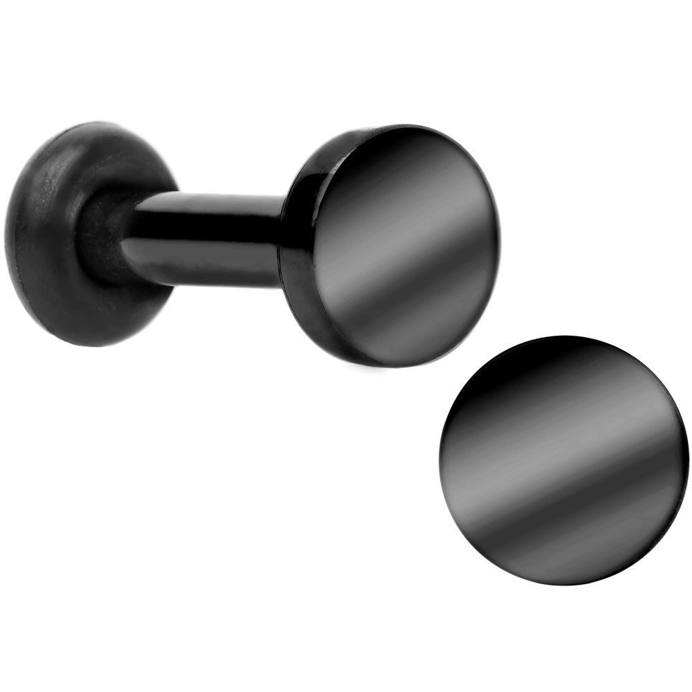 12G Black Titanium Plated Steel Flat Top Single Flare Plug Set