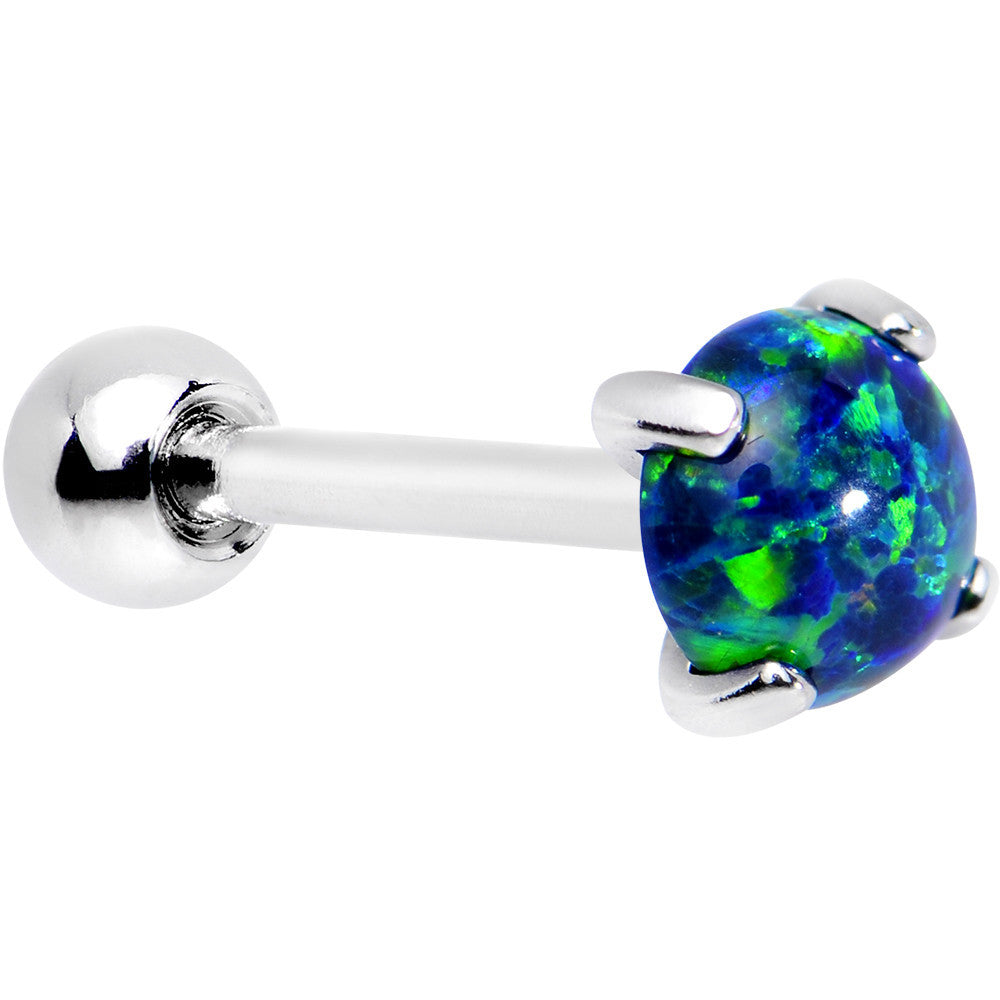 18G 5/16 Black 5mm Synthetic Opal Steel Prong Set Cartilage