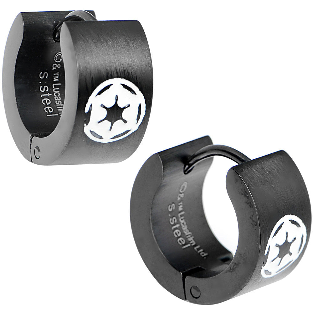 Licensed Black PVD Star Wars Imperial Crest Hoop Huggy Earrings