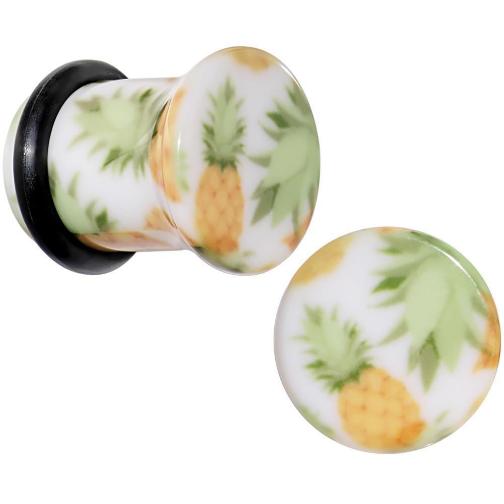 White Acrylic Pineapple Single Flare Plug Set Available in Sizes 3mm to 16mm