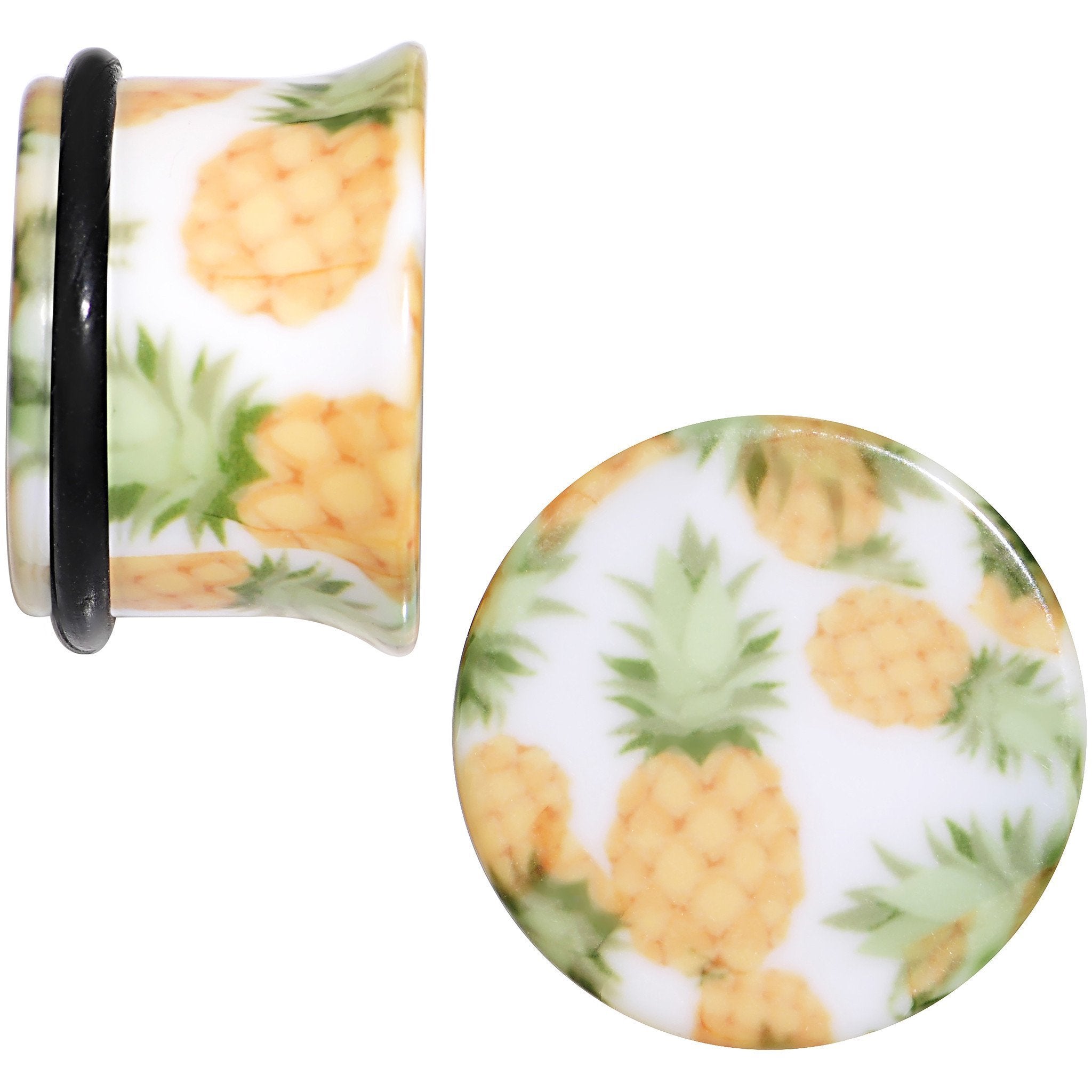 White Acrylic Pineapple Single Flare Plug Set Available in Sizes 3mm to 16mm