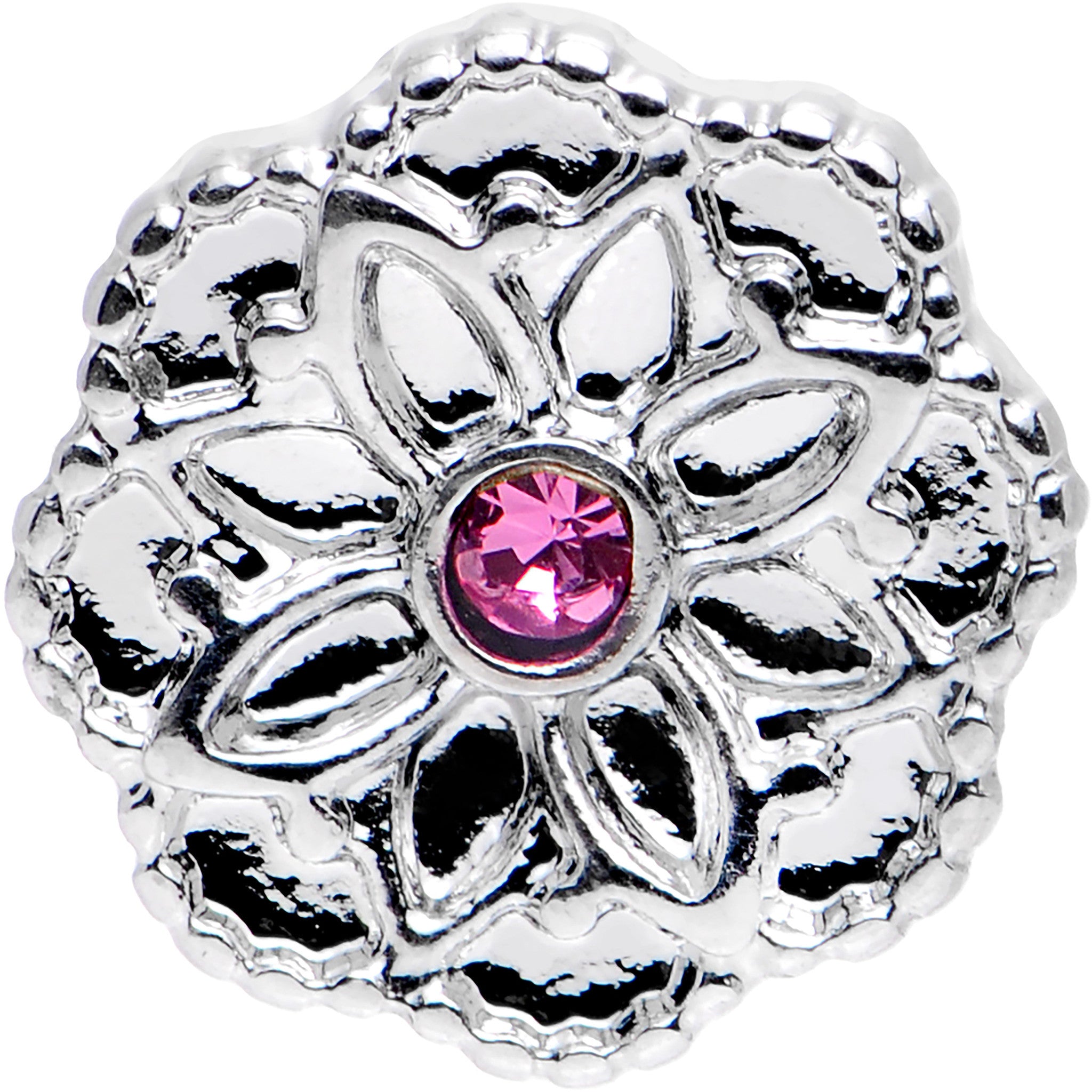 16G 1/4 Pink Gem Steel Mandala Flower Tragus Cartilage Earring