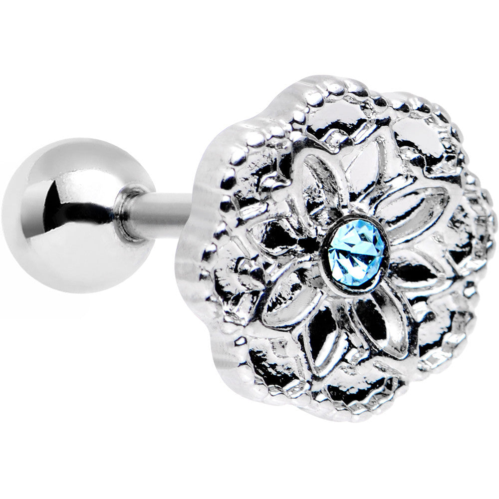 16G 1/4 Aqua Gem Steel Mandala Flower Tragus Cartilage Earring