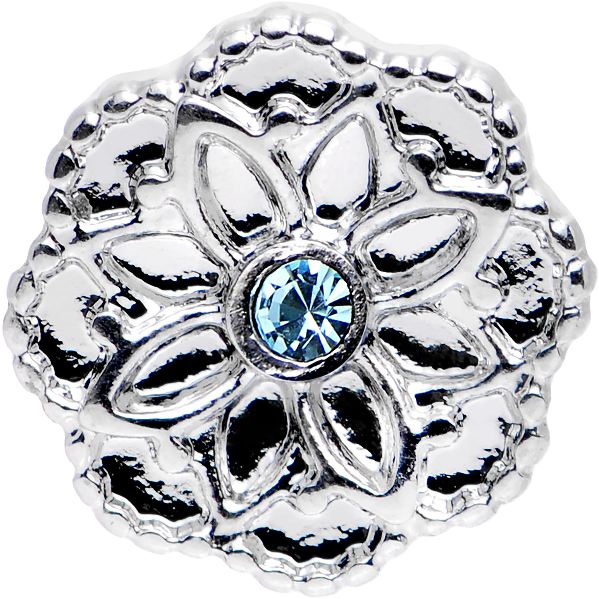 16G 1/4 Aqua Gem Steel Mandala Flower Tragus Cartilage Earring