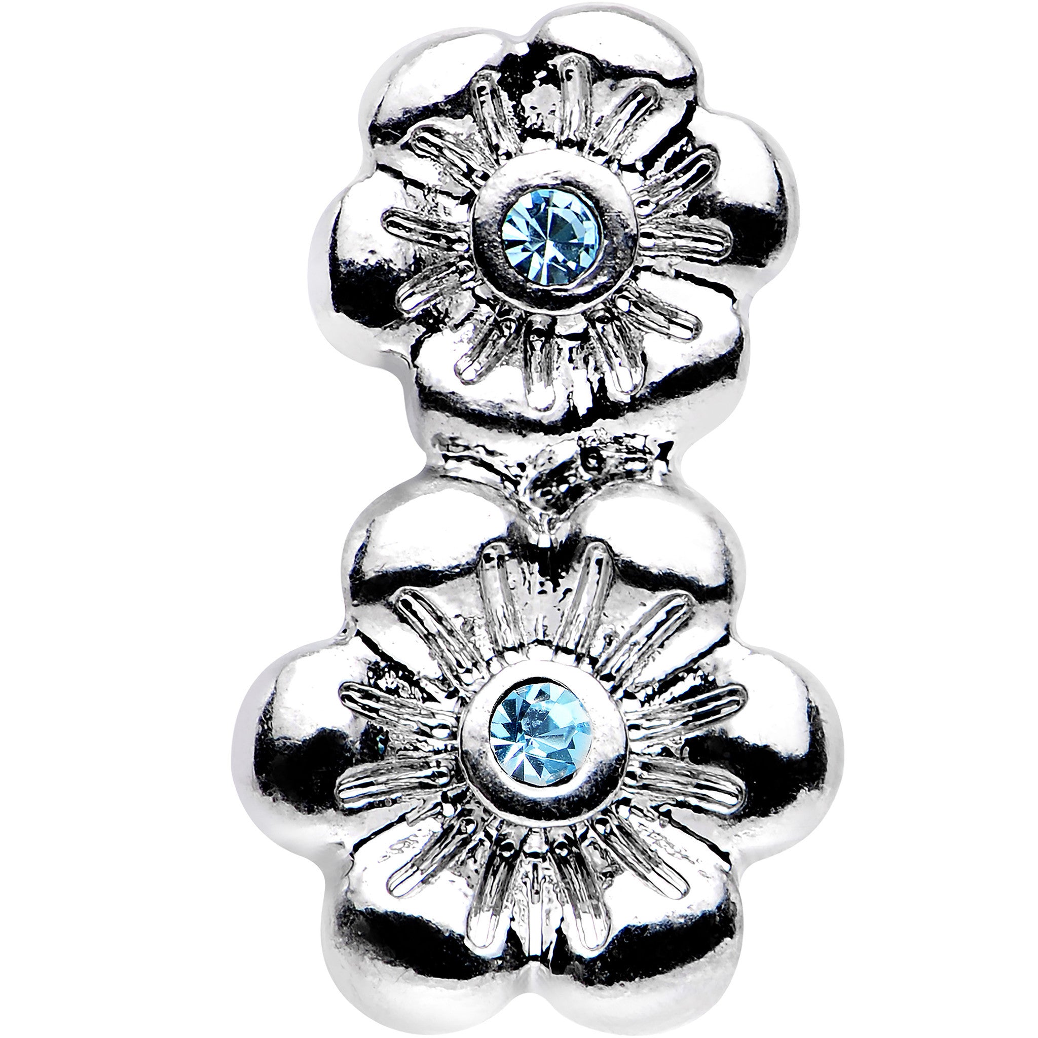 16G 1/4 Aqua Gem Steel Double Flower Tragus Cartilage Earring