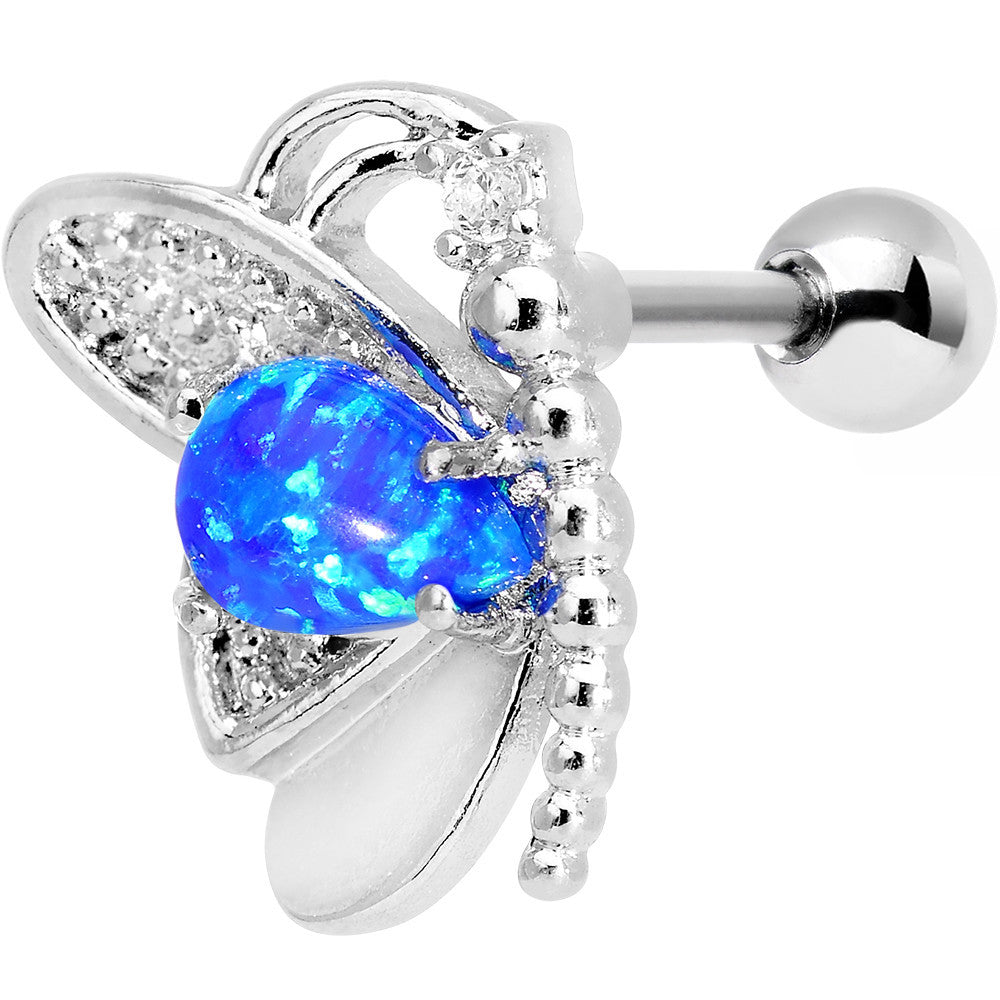 16G Blue Synthetic Opal Butterfly Left Cartilage Earring