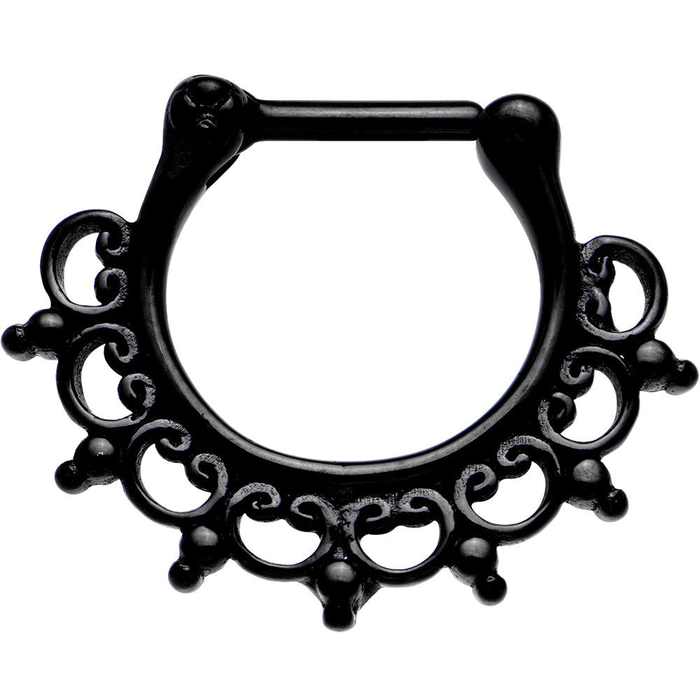 16G 1/4 Black IP Tribal Lace Fan Septum Clicker