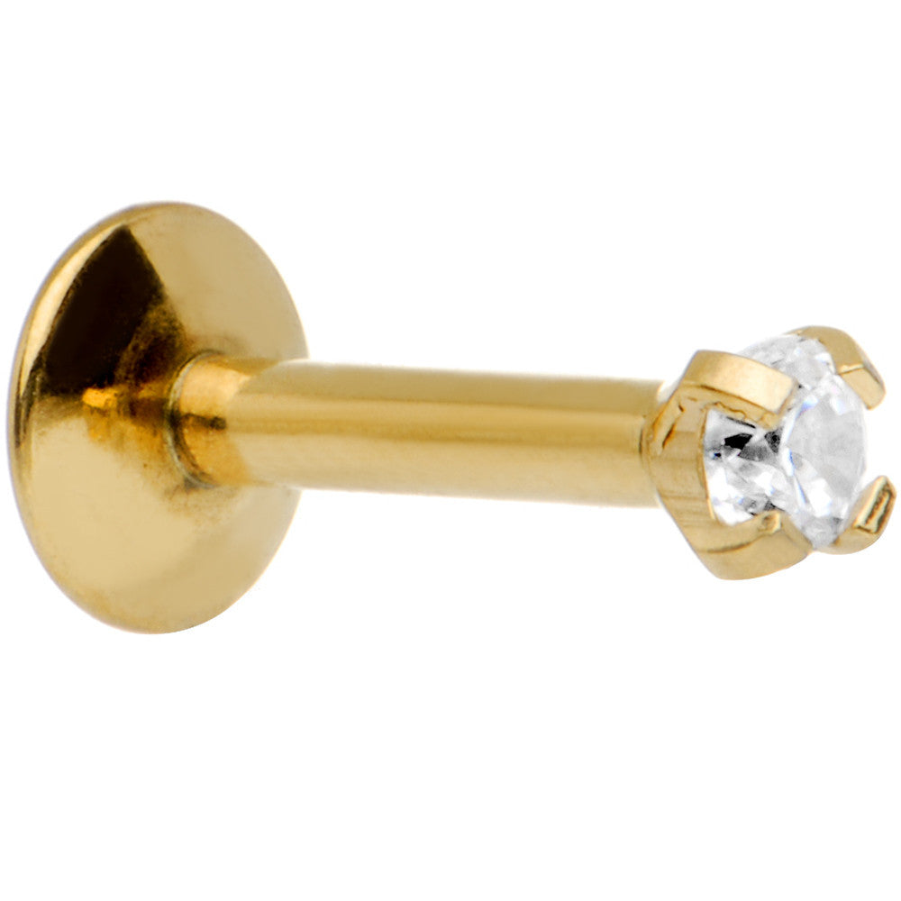 16G 1/4 Gold IP 2mm Clear Gem Internally Threaded Tragus Earring