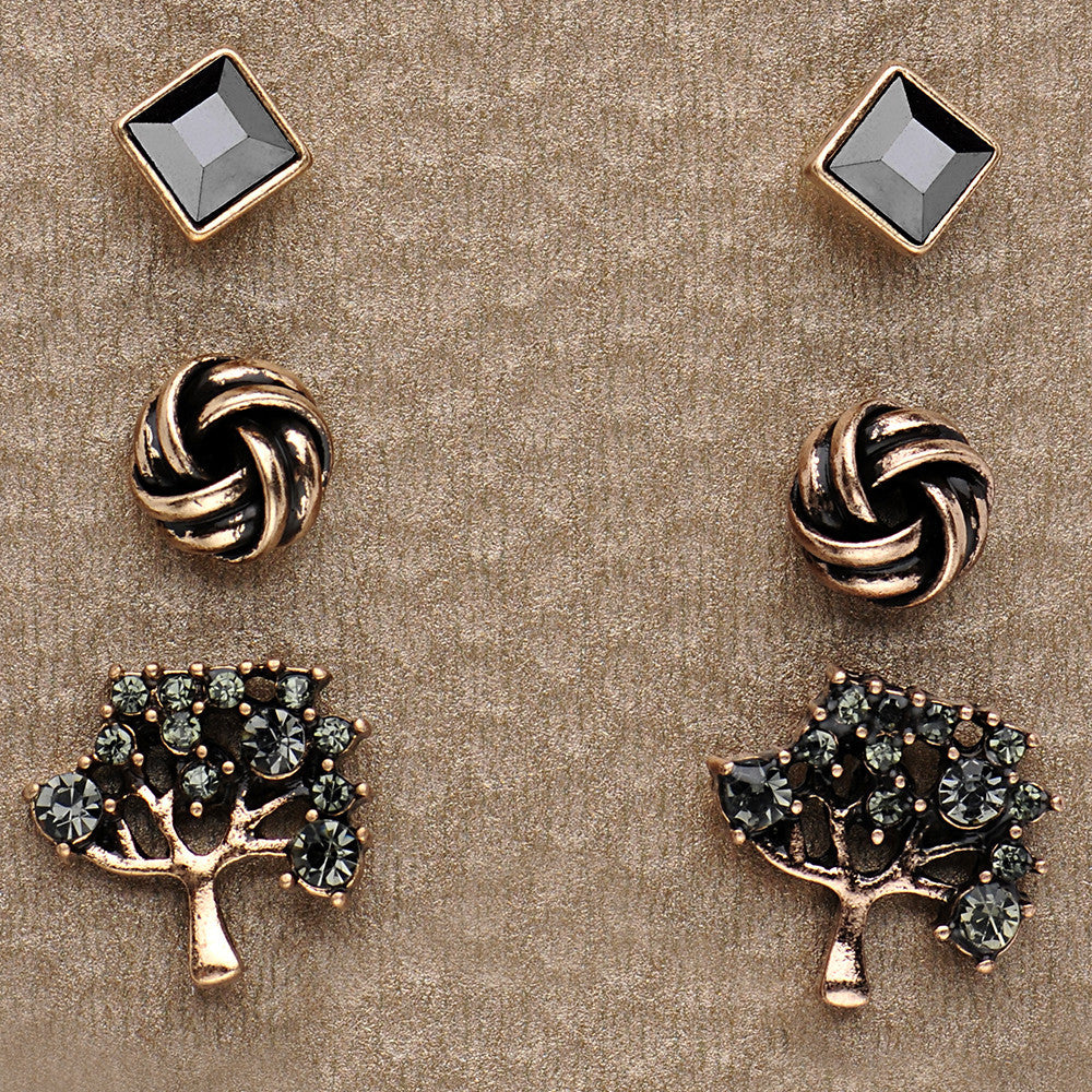 Burnished Rose Gold Tree of Life Stud Earring Set