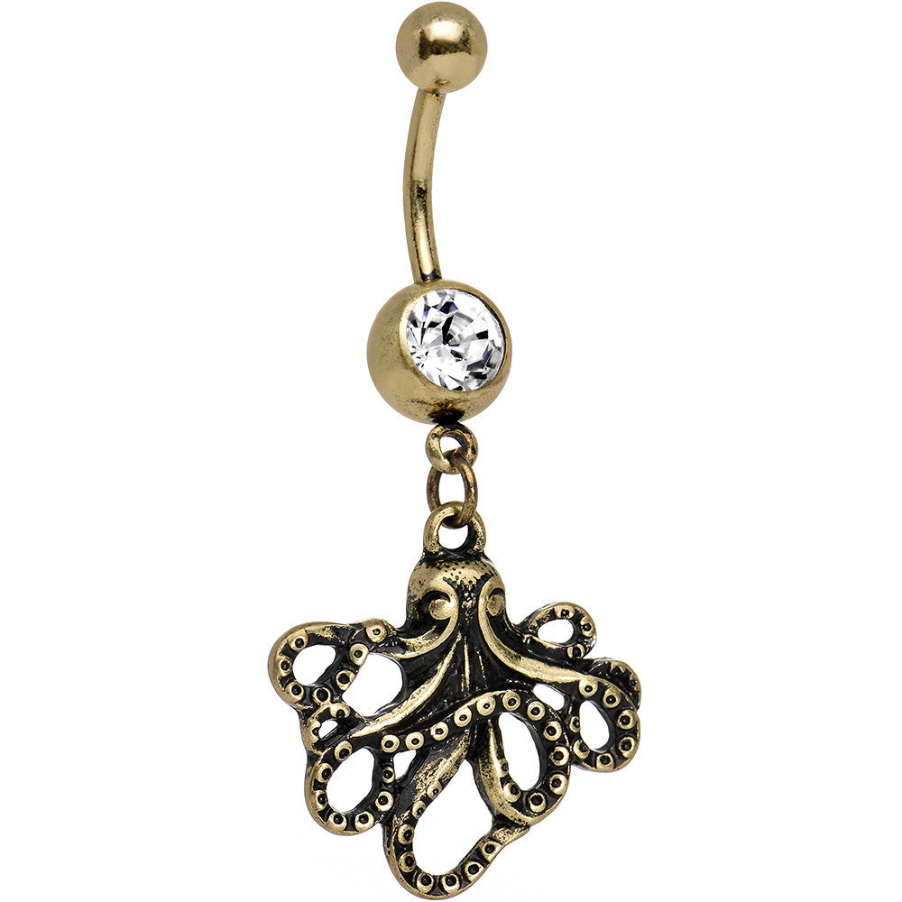 Clear Anodized Antiqued Octopus Dangle Belly Ring