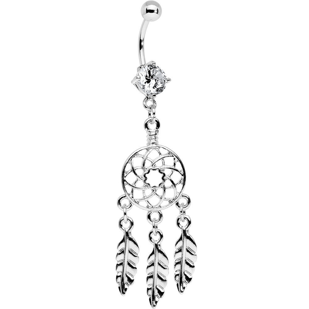 Clear CZ Stainless Steel Dreamcatcher Dangle Belly Ring