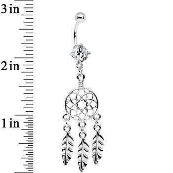 Clear CZ Stainless Steel Dreamcatcher Dangle Belly Ring