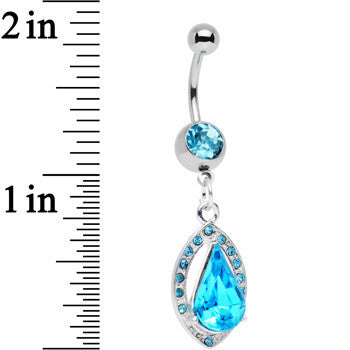 Aqua Gem Stainless Steel Encaptured Teardrop Dangle Belly Ring