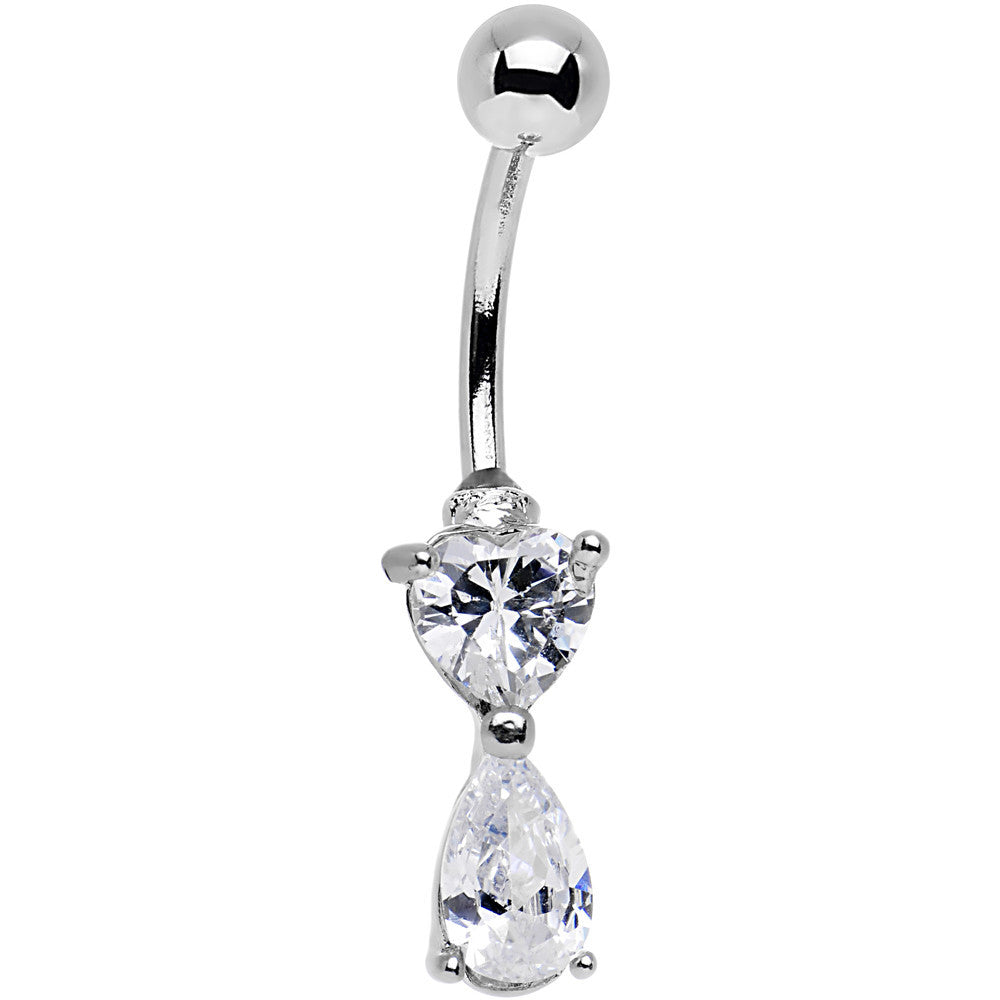 Clear Gem Stainless Steel Teardrop Heart Belly Ring