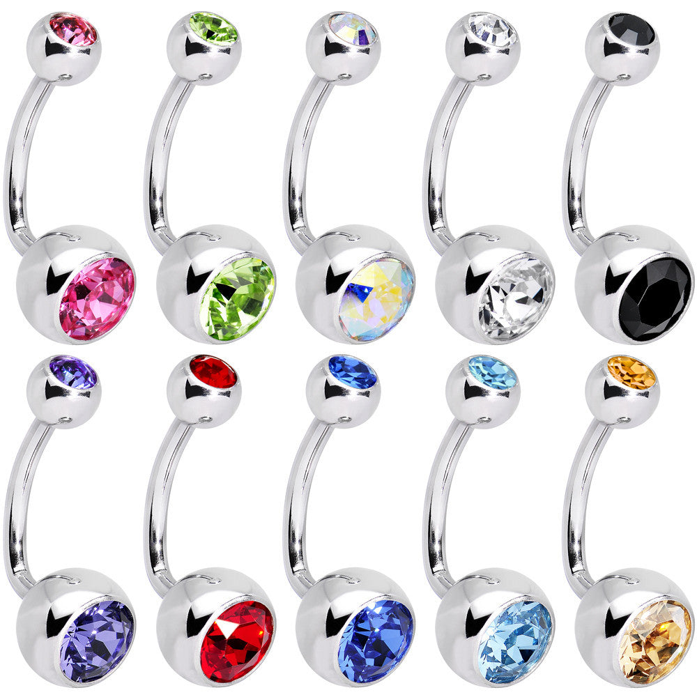 10 Piece J-Bar Belly Ring Pack Set Created with Crystals