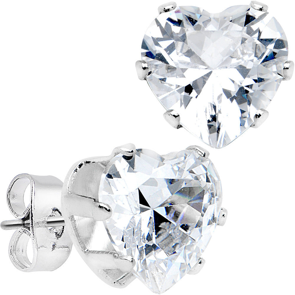 Clear Gem Stainless Steel Have a Heart or Two Stud Earrings 3mm-10mm
