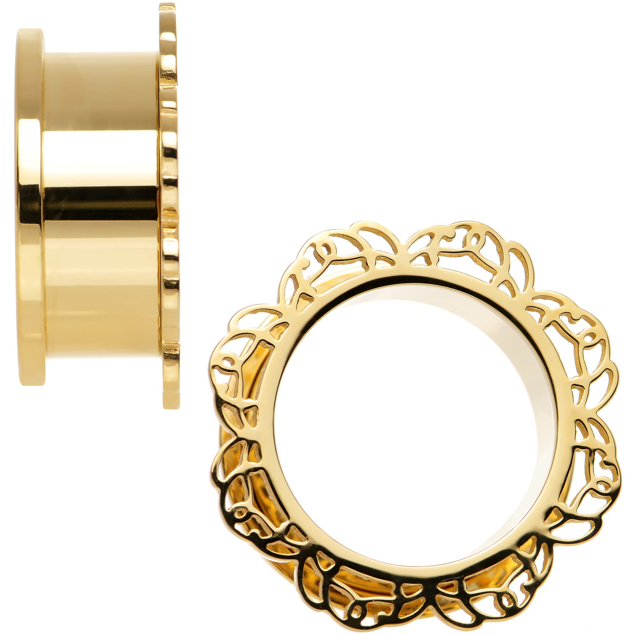 7/8 Gold PVD Filigree Flower Screw Fit Tunnel Plug Set