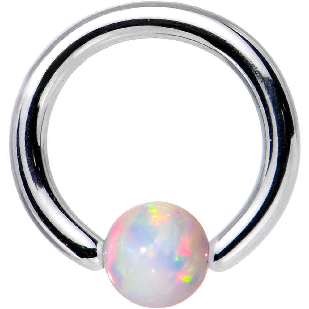 16G 1/4 3mm White Synthetic Opal Steel BCR Captive Ring