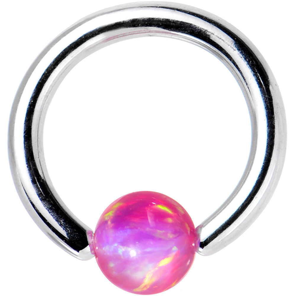 16G 1/4 3mm Pink Synthetic Opal Steel BCR Captive Ring
