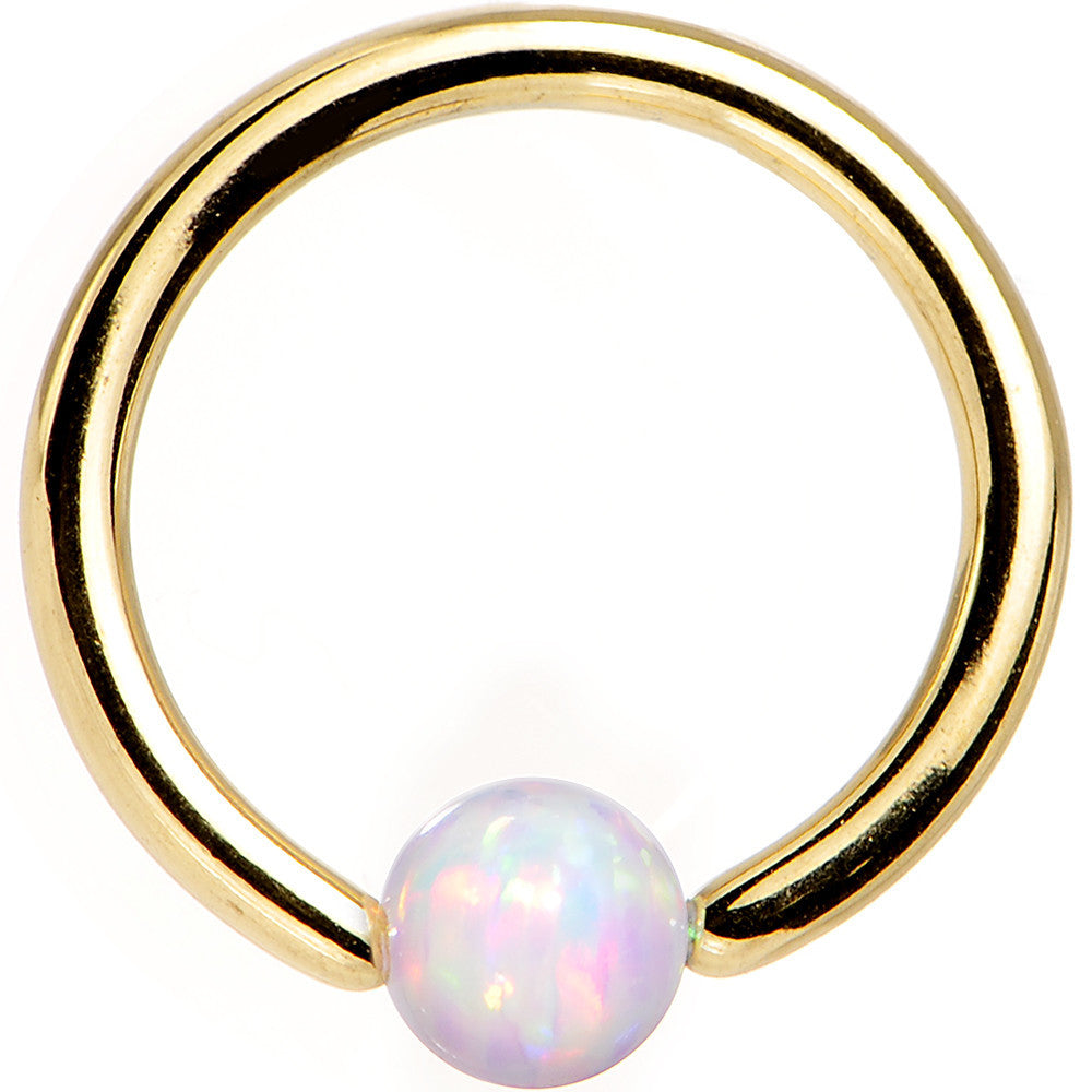 16G 5/16 3mm White Synthetic Opal Gold IP Steel BCR Captive Ring