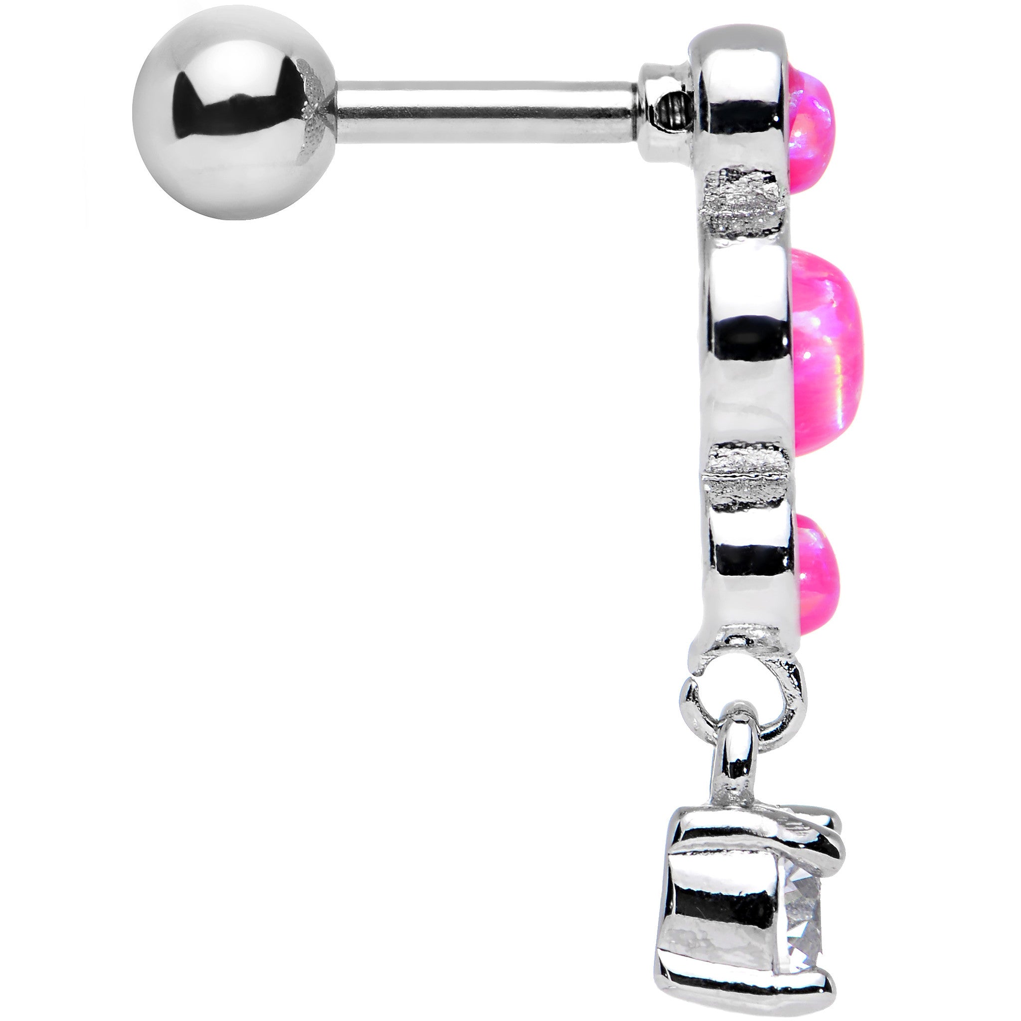 16G 1/4 Pink Synthetic Opal Clear Gem Dangle Cartilage Earring