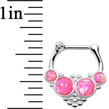 16G 1/4 Pink Synthetic Opal Steel Bar Bead Hoop Septum Clicker
