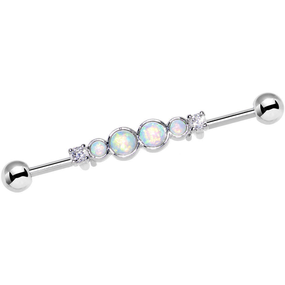 White Synthetic Opal Clear Gem Steel Industrial Barbell 36mm
