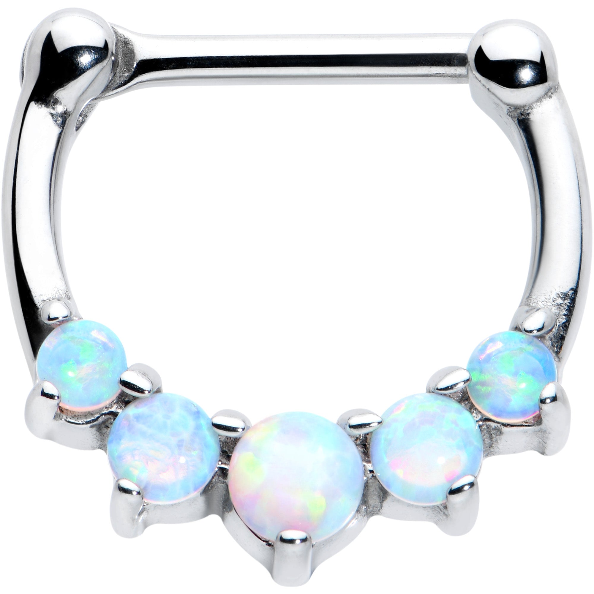 16G 1/4 White Synthetic Opal Steel Bar Simple Septum Clicker