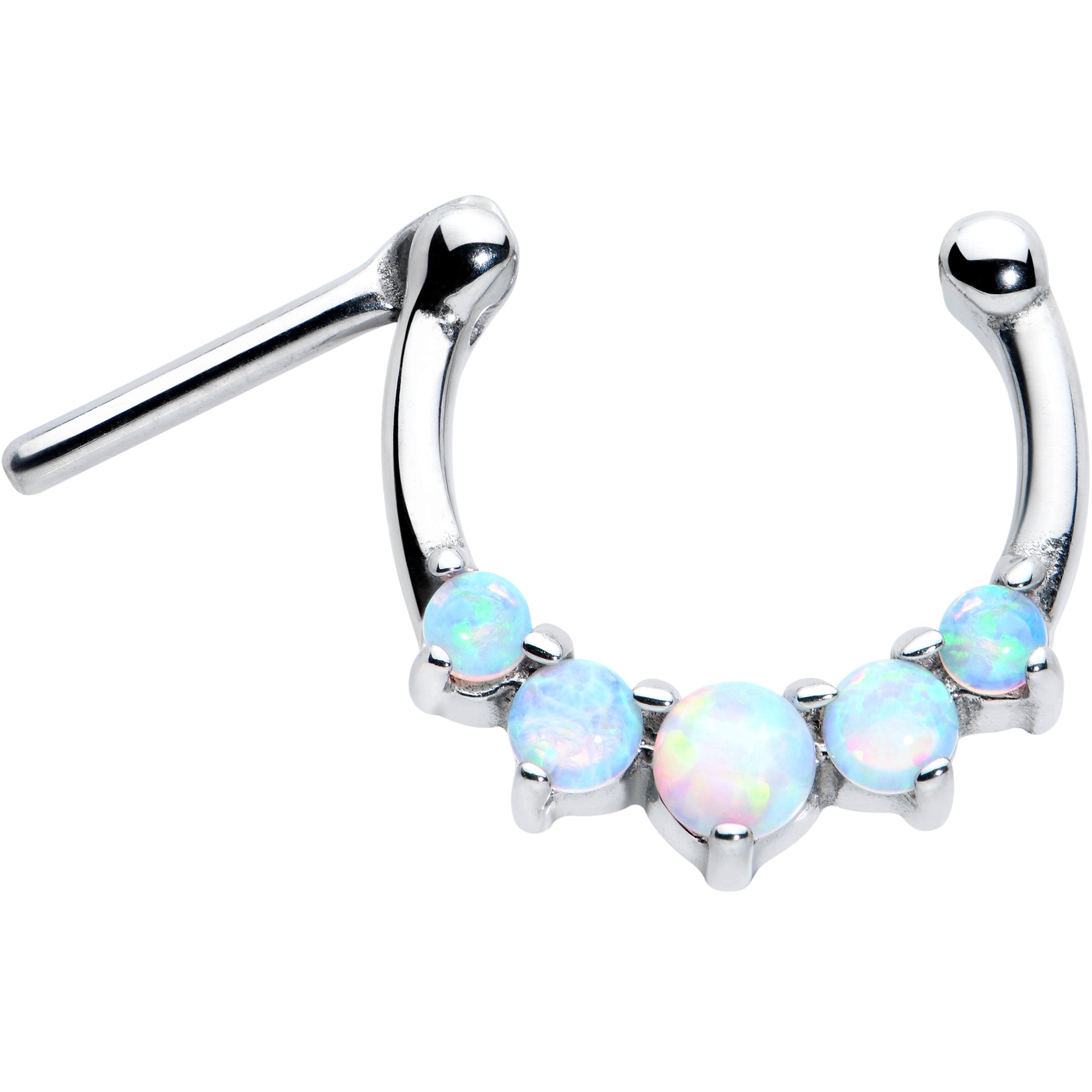 16G 1/4 White Synthetic Opal Steel Bar Simple Septum Clicker