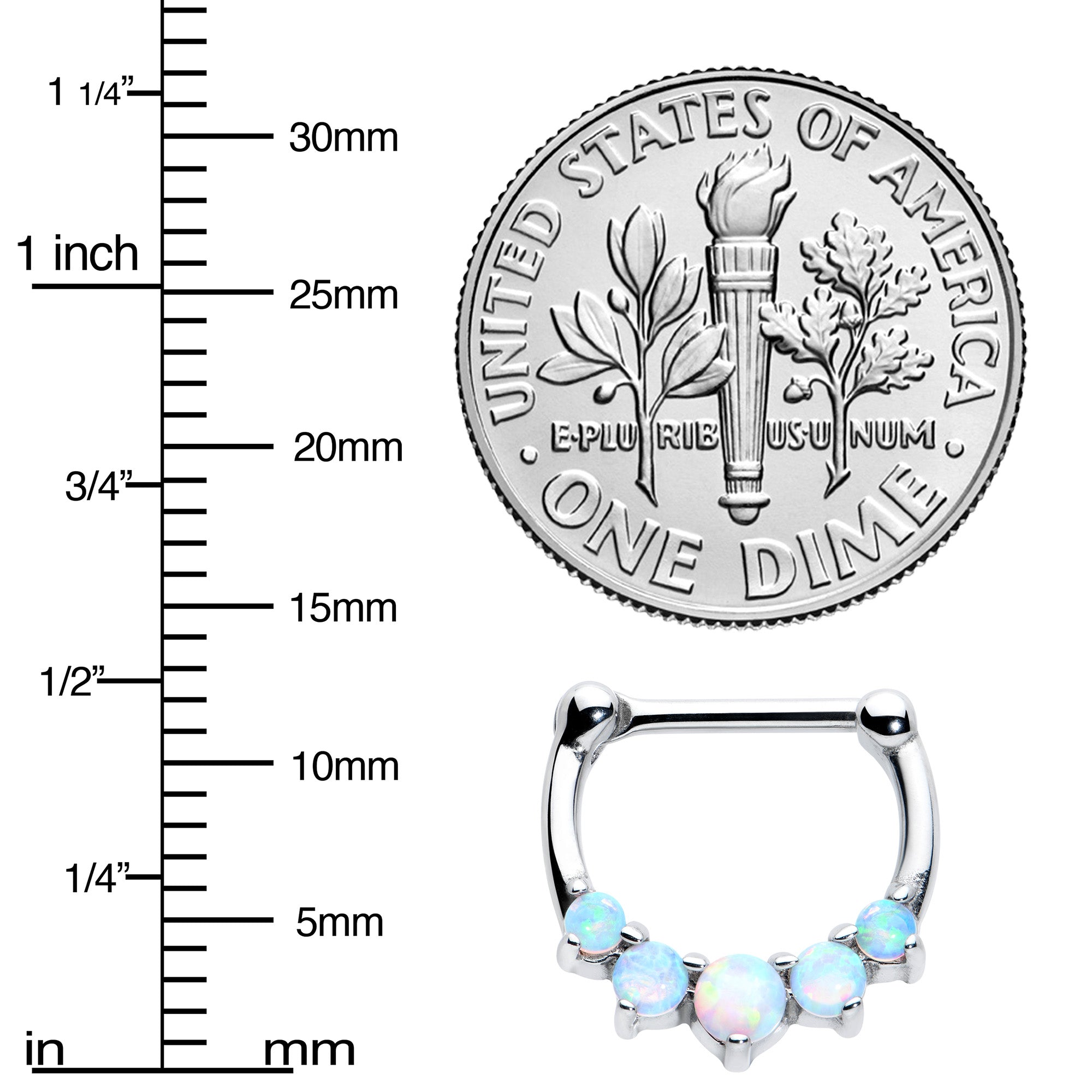 16G 1/4 White Synthetic Opal Steel Bar Simple Septum Clicker