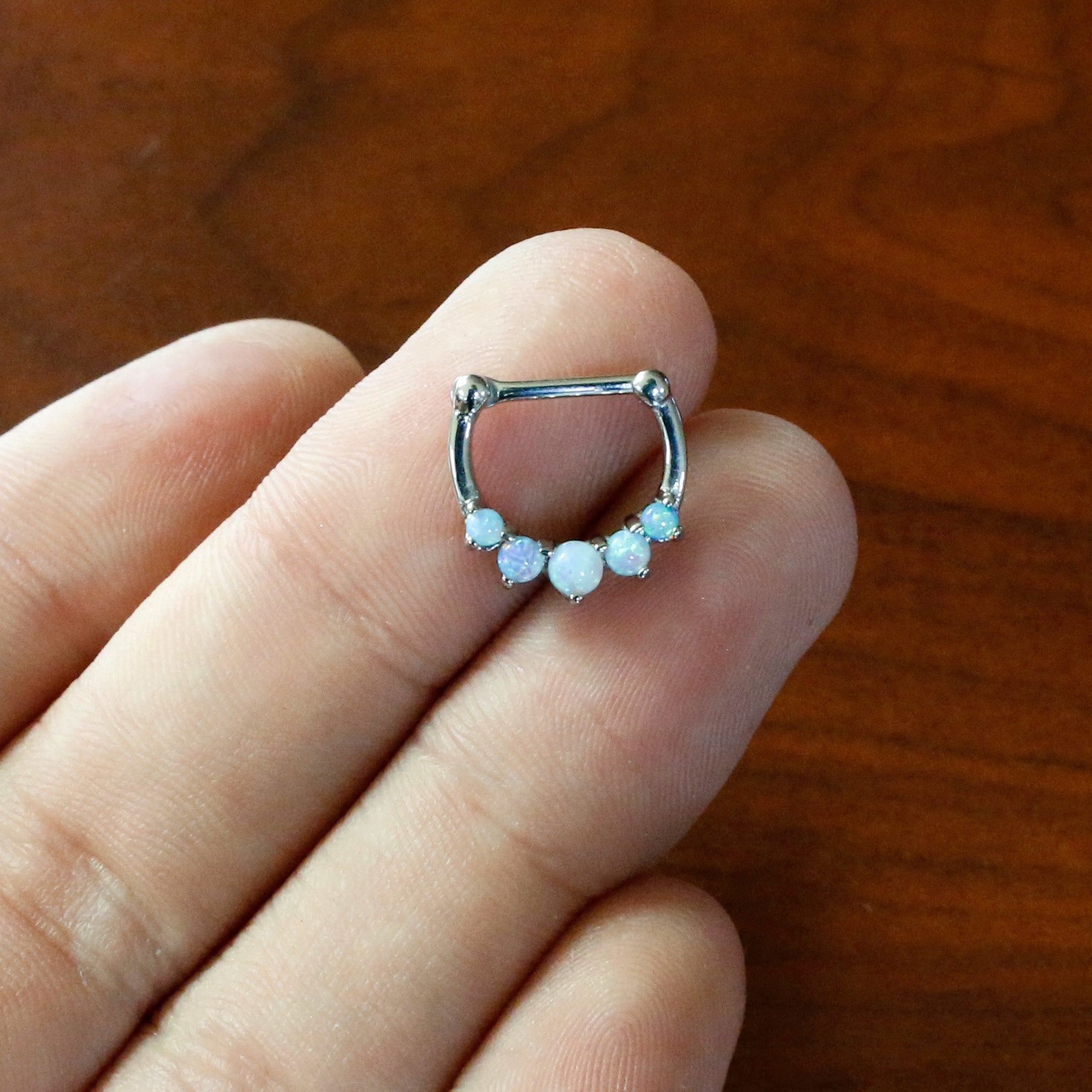 16G 1/4 White Synthetic Opal Steel Bar Simple Septum Clicker