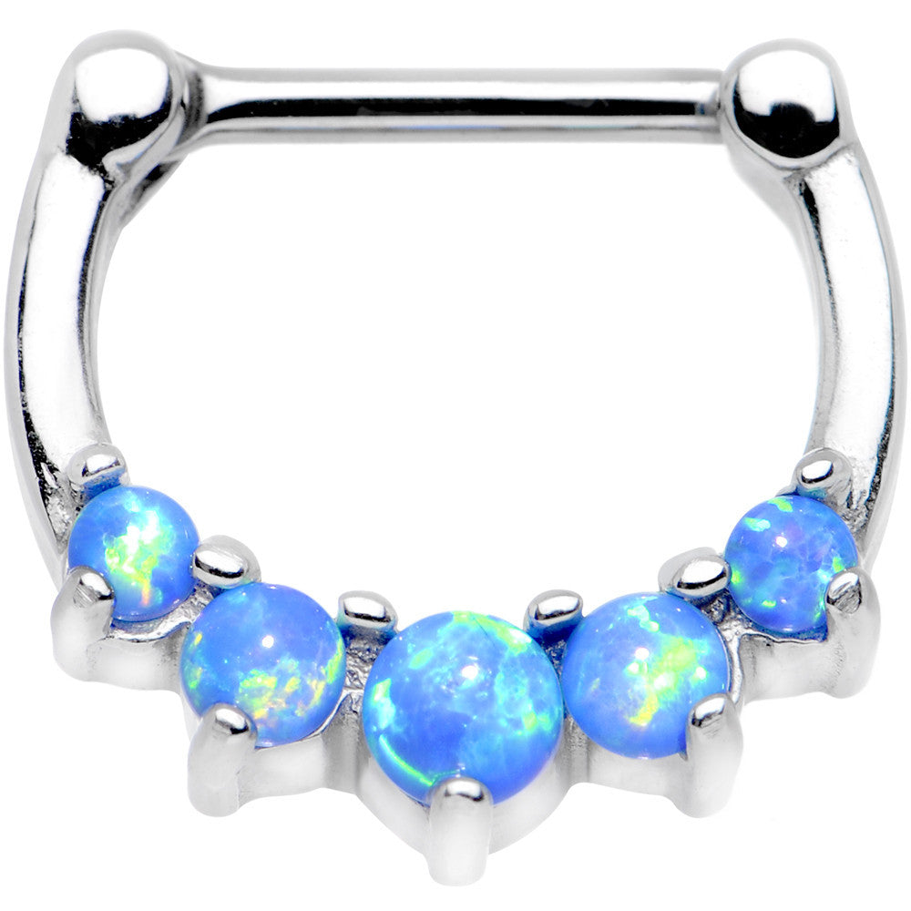 16G 5/16 Blue Synthetic Opal Steel Barbell Simple Septum Clicker