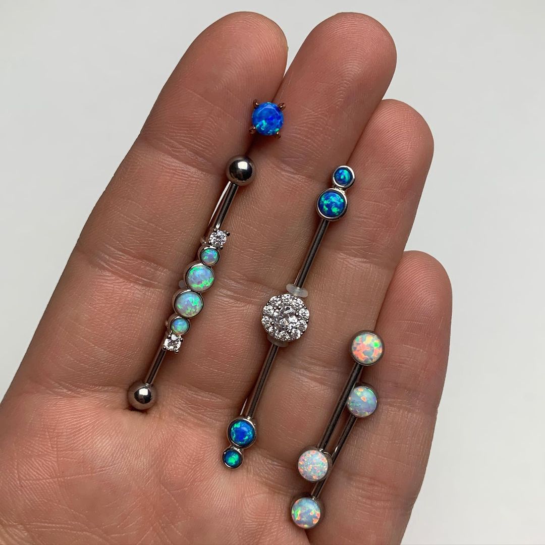 316L Stainless Steel White Synthetic Opal Nipple Barbell Set