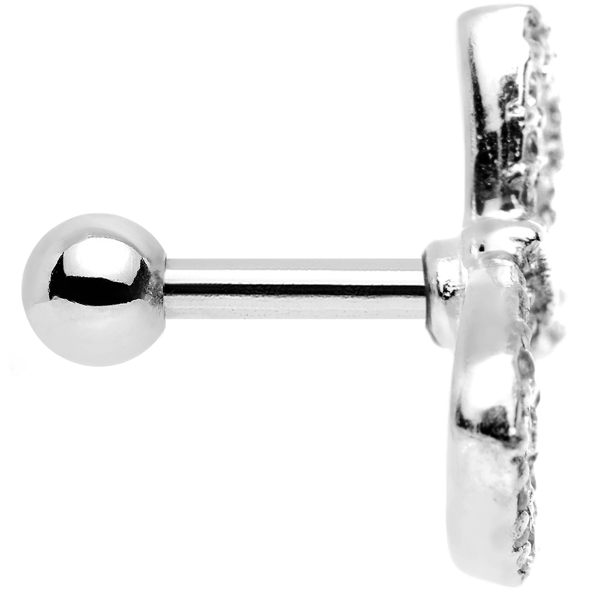 16G 1/4 Clear Gem 925 Silver Flashy Bow Tragus Cartilage Earring