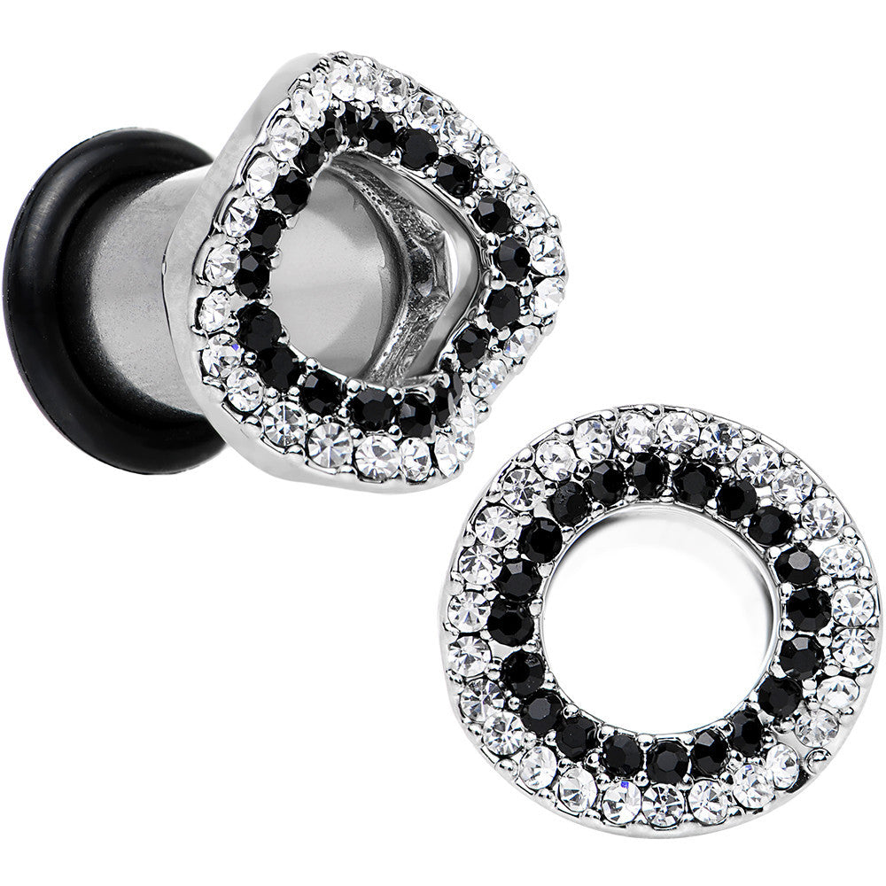 0G Clear Black Gem Steel Warped Ring Single Flare Tunnel Plug Set