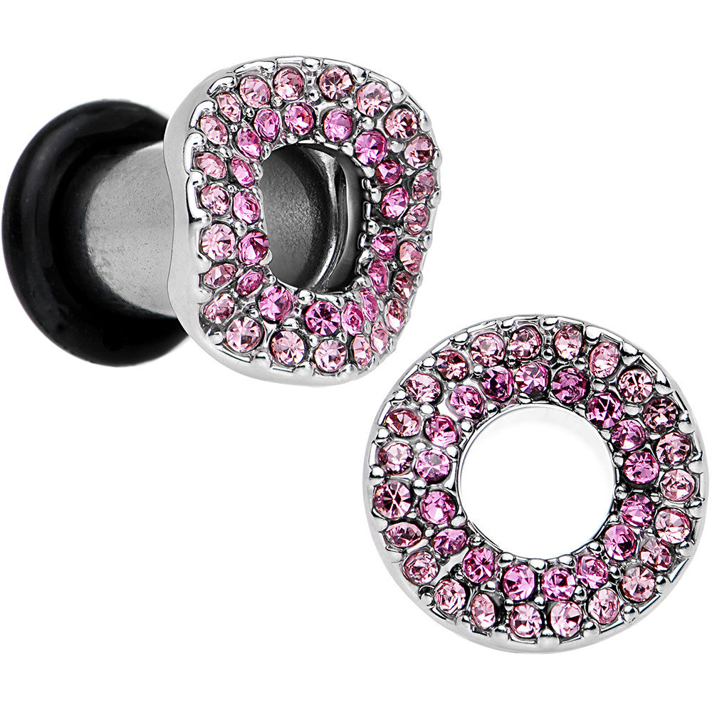 2G Pink Gem Steel Warp Ring Single Flare Tunnel Plug Set
