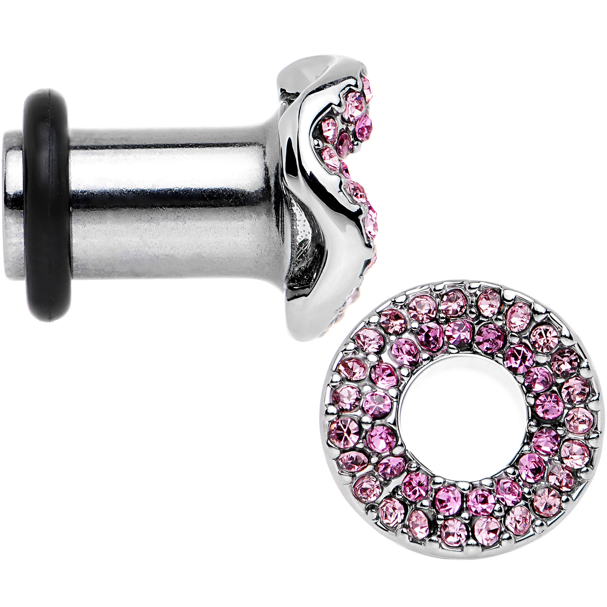 2G Pink Gem Steel Warp Ring Single Flare Tunnel Plug Set