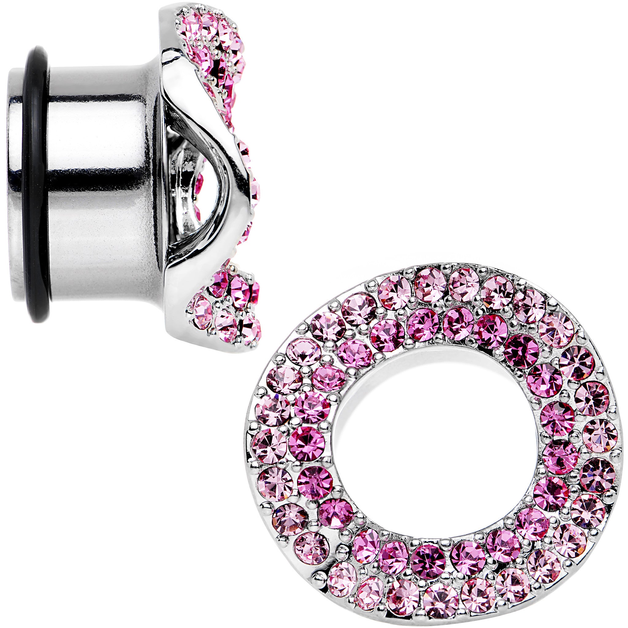 5/8 Pink Gem Steel Warp Ring Single Flare Tunnel Plug Set