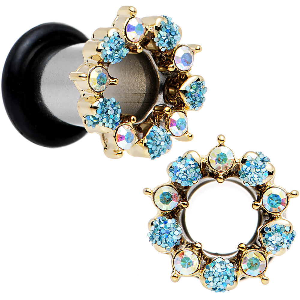 2G Aurora and Aqua Gem Heart Wreath Single Flare Tunnel Plug Set
