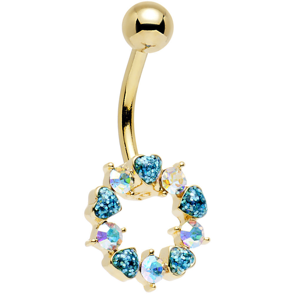 Aurora and Aqua Gem Gold Plated Heart Wreath Ring Belly Ring