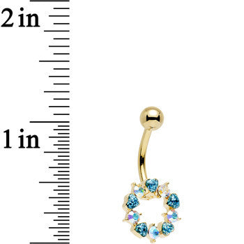 Aurora and Aqua Gem Gold Plated Heart Wreath Ring Belly Ring