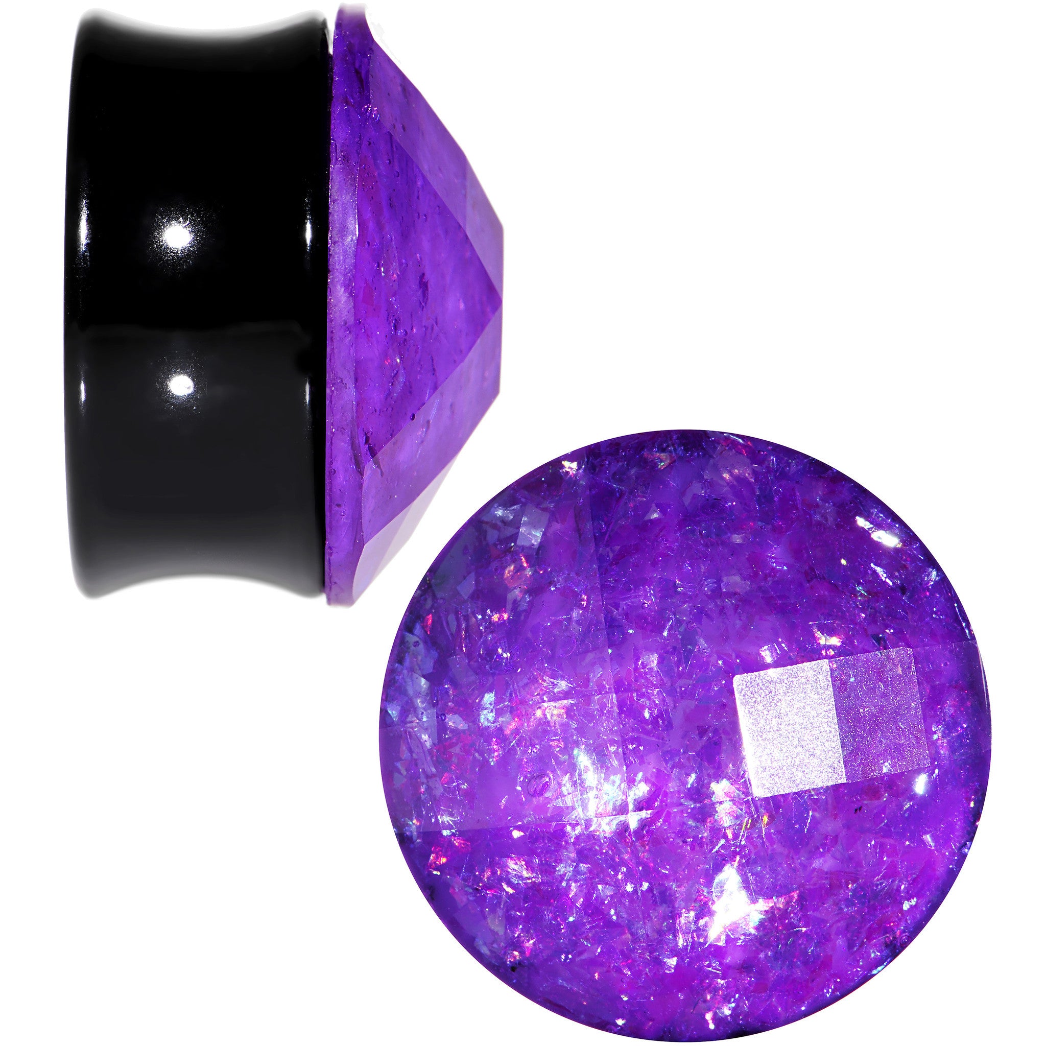 7/8 Black Acrylic Fuchsia Galaxy Faceted Saddle Plug Set