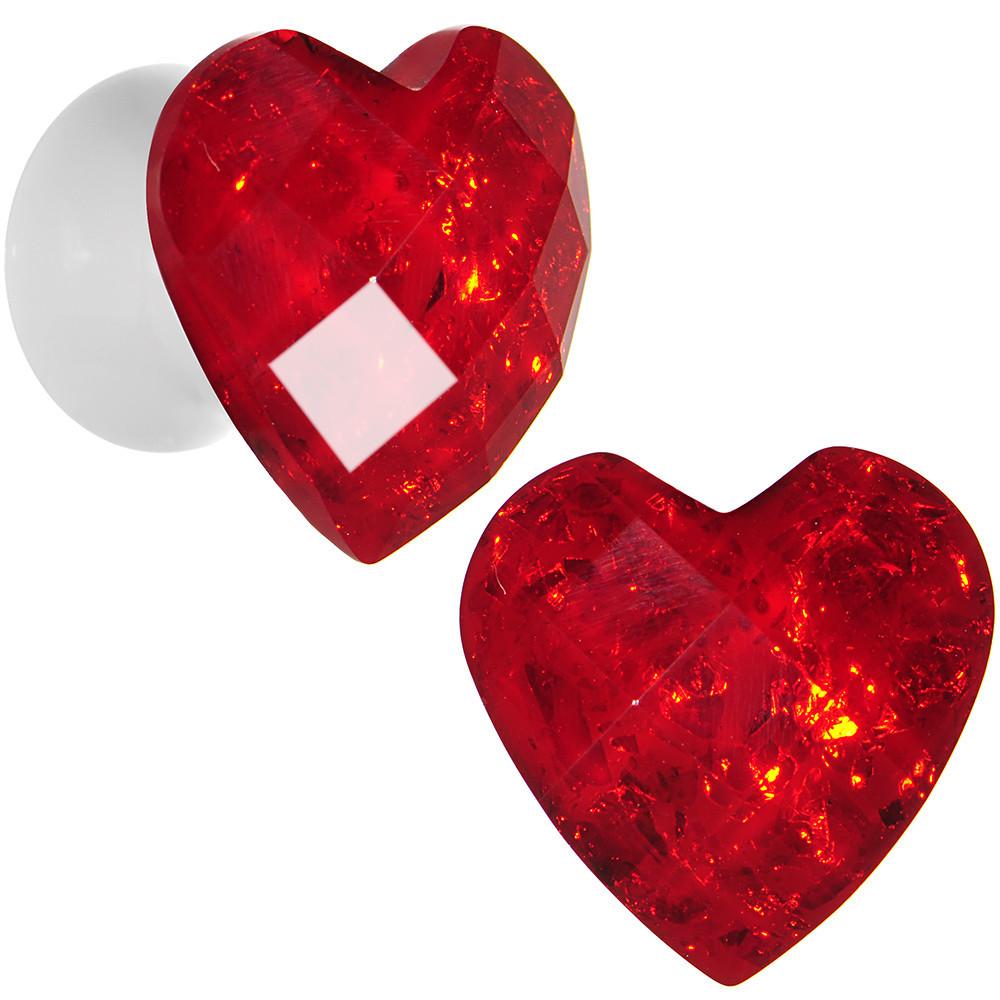 White Acrylic Red Faceted Valentine Heart Saddle Plug Set 2G to 26mm