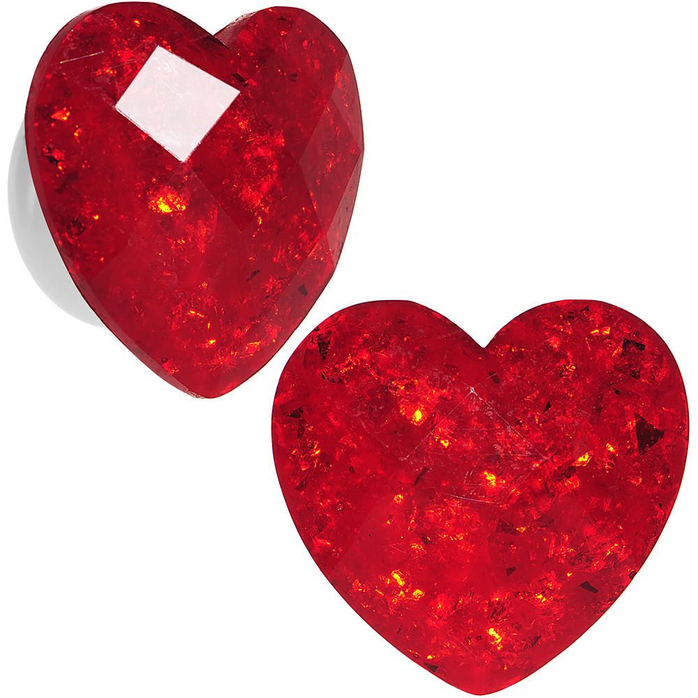 White Acrylic Red Faceted Valentine Heart Saddle Plug Set 2G to 26mm