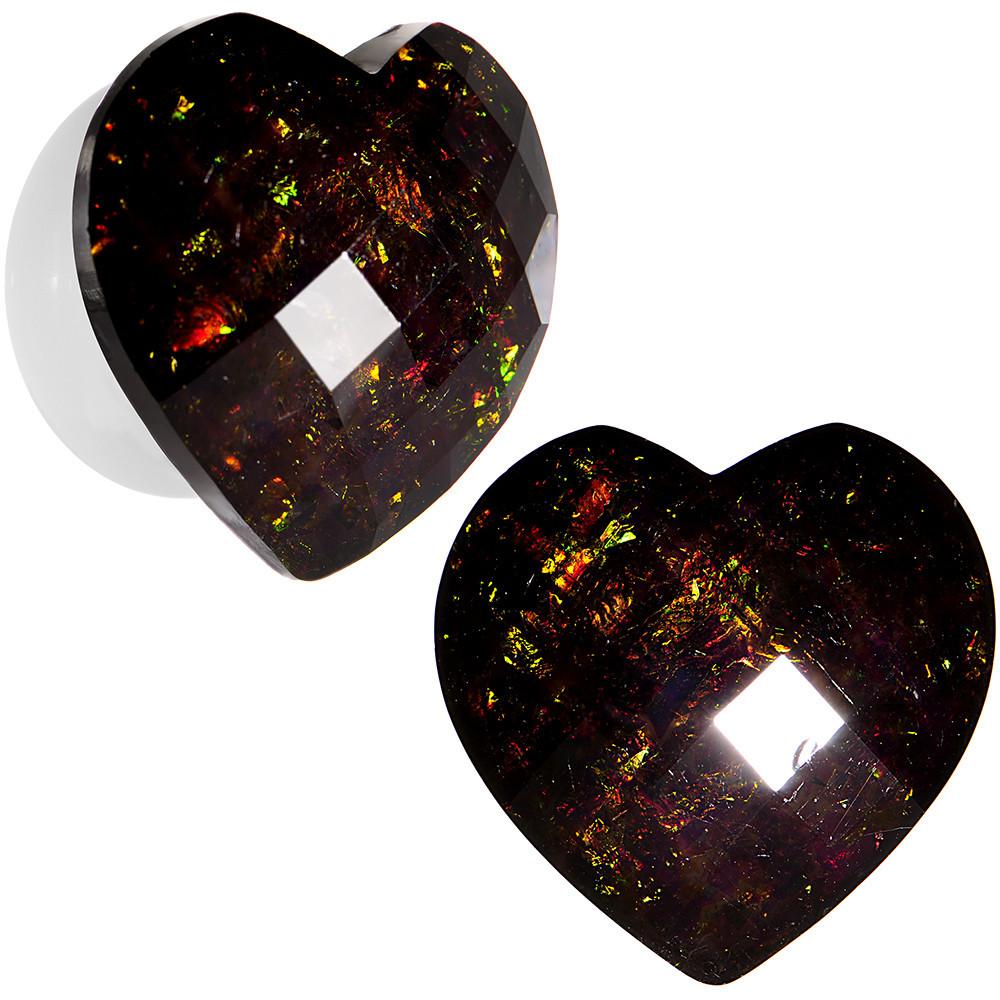 White Acrylic Black Faceted Valentine Love Heart Saddle Plug Set 12mm to 26mm